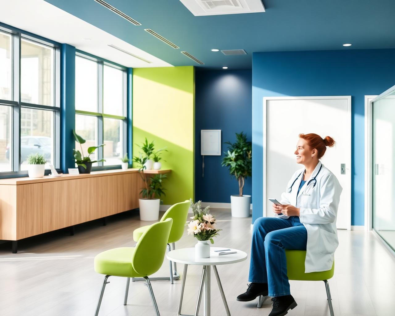 Paziente accolta in uno studio medico luminoso